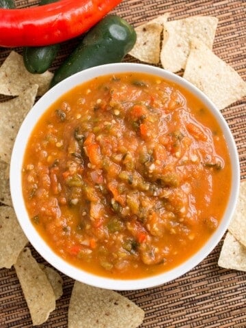Papaya Salsa made at home and served in a white bowl