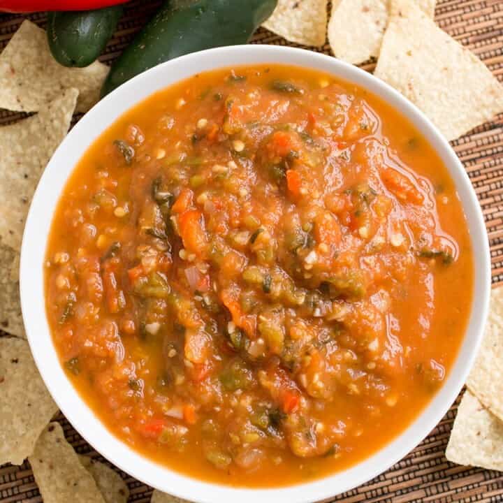 Papaya Salsa made at home and served in a white bowl