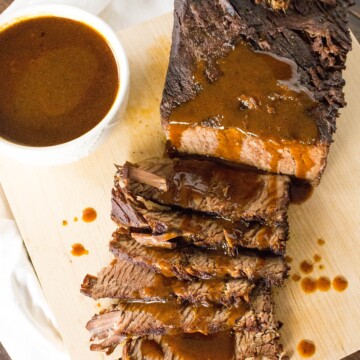 Braised Brisket with Ancho Gravy served on the side.