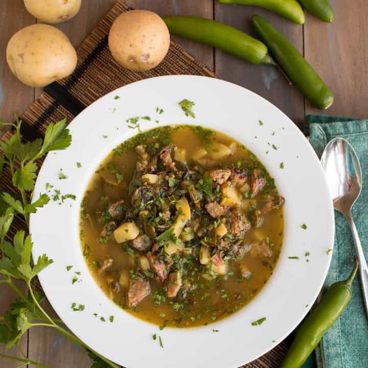 Beer Brat Soup with Potatoes, Peppers and Swiss Chard Chili Pepper