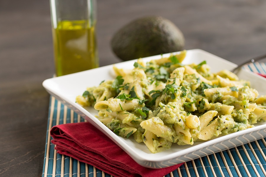 quick and easy pasta with roasted poblano-avocado sauce