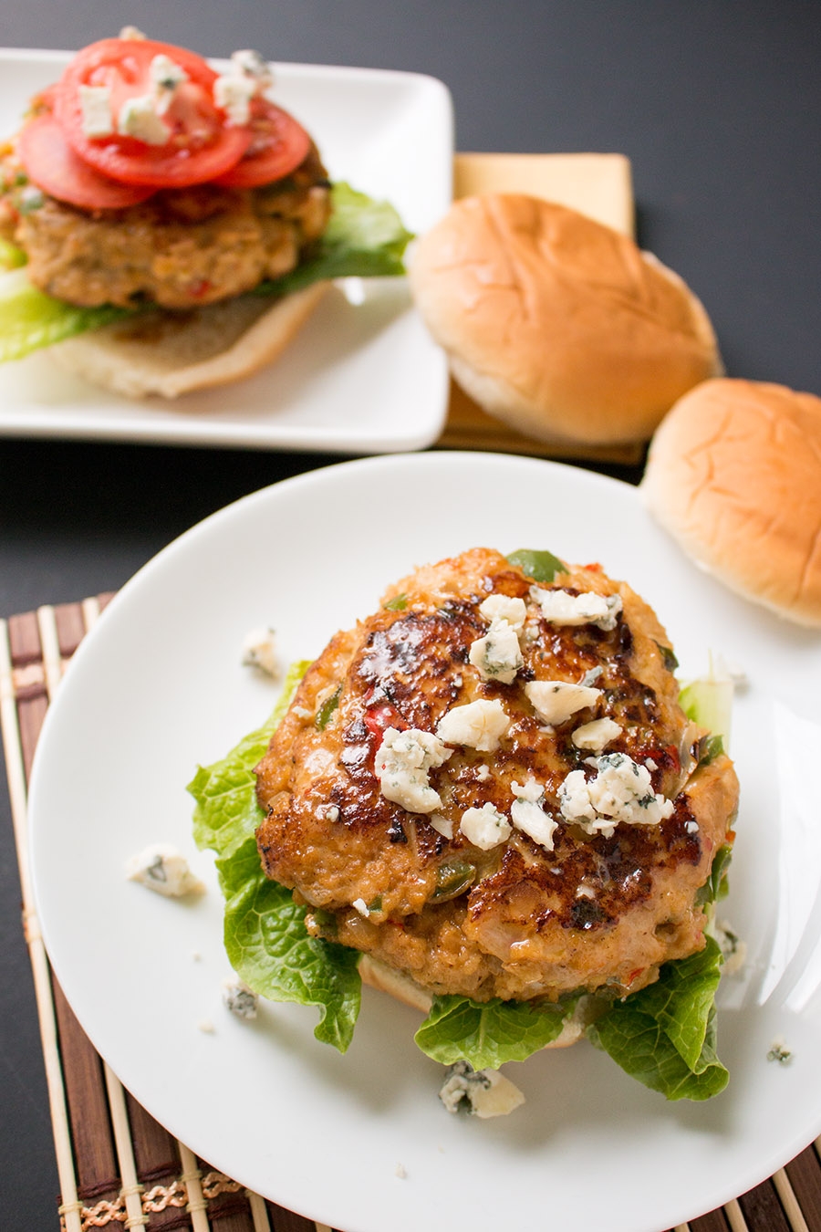 blue cheese-buffalo chicken burgers