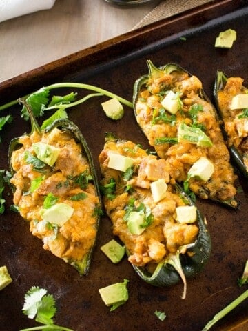 Cajun Chicken Stuffed Poblano Peppers served at home