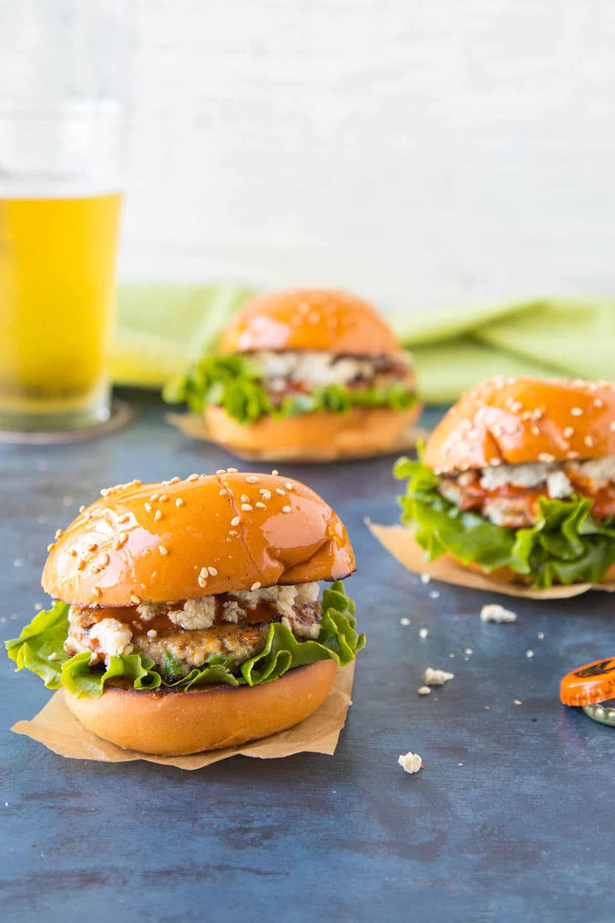 Buffalo Blue Cheese Chicken Sliders on a plate, ready for game day