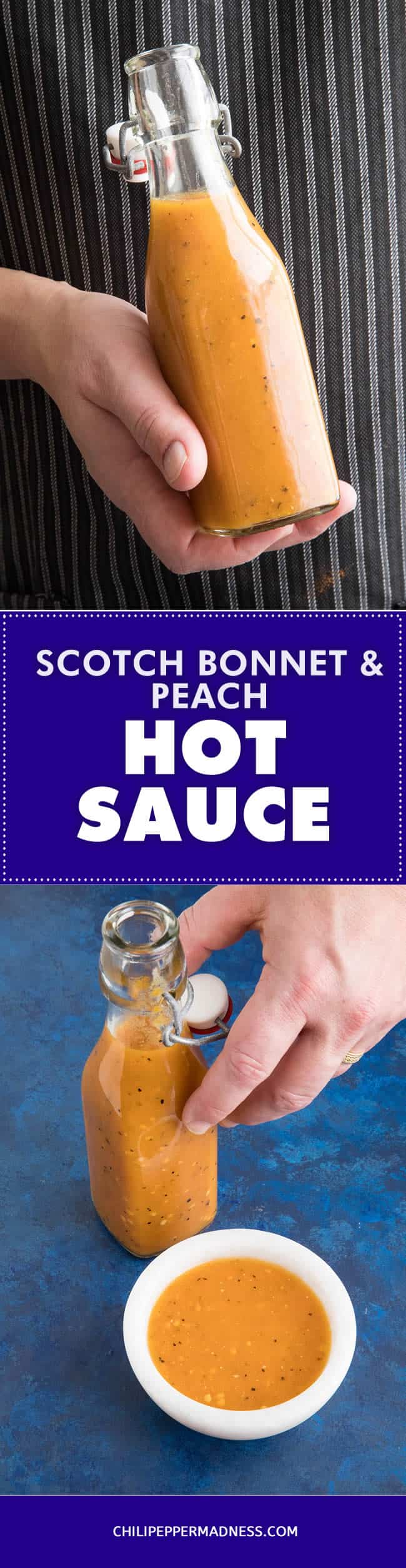 Peach-Scotch Bonnet Hot Sauce - Recipe | ChiliPepperMadness.com #hotsauce #ScotchBonnets #spicy #spicyfood #chilipeppers