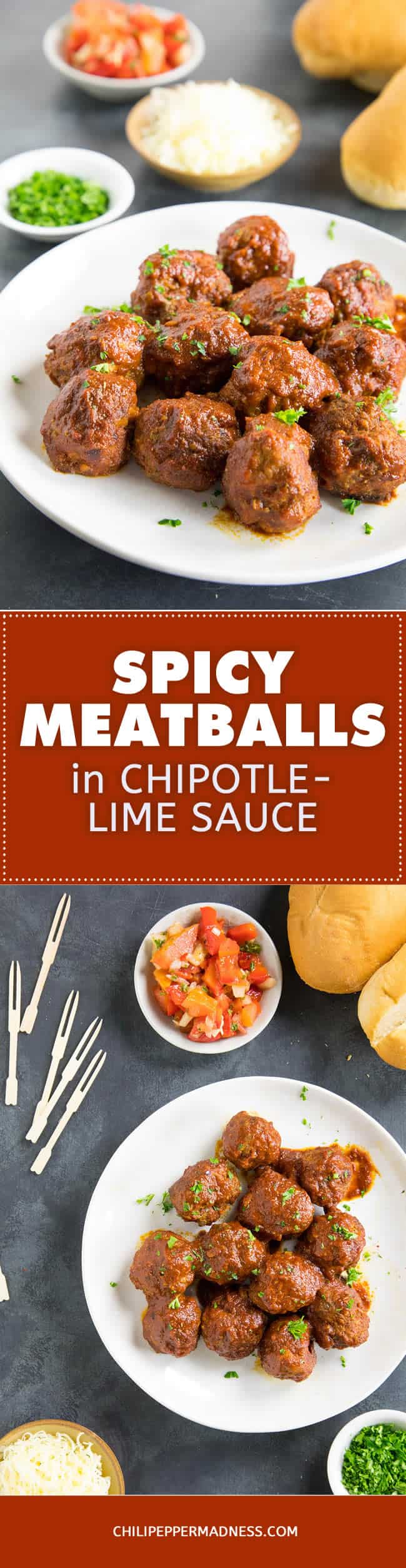 Spicy Meatballs in Chipotle-Lime Sauce - Recipe | ChiliPepperMadness.com #meatballs #chipotle #appetizer #spicyfood