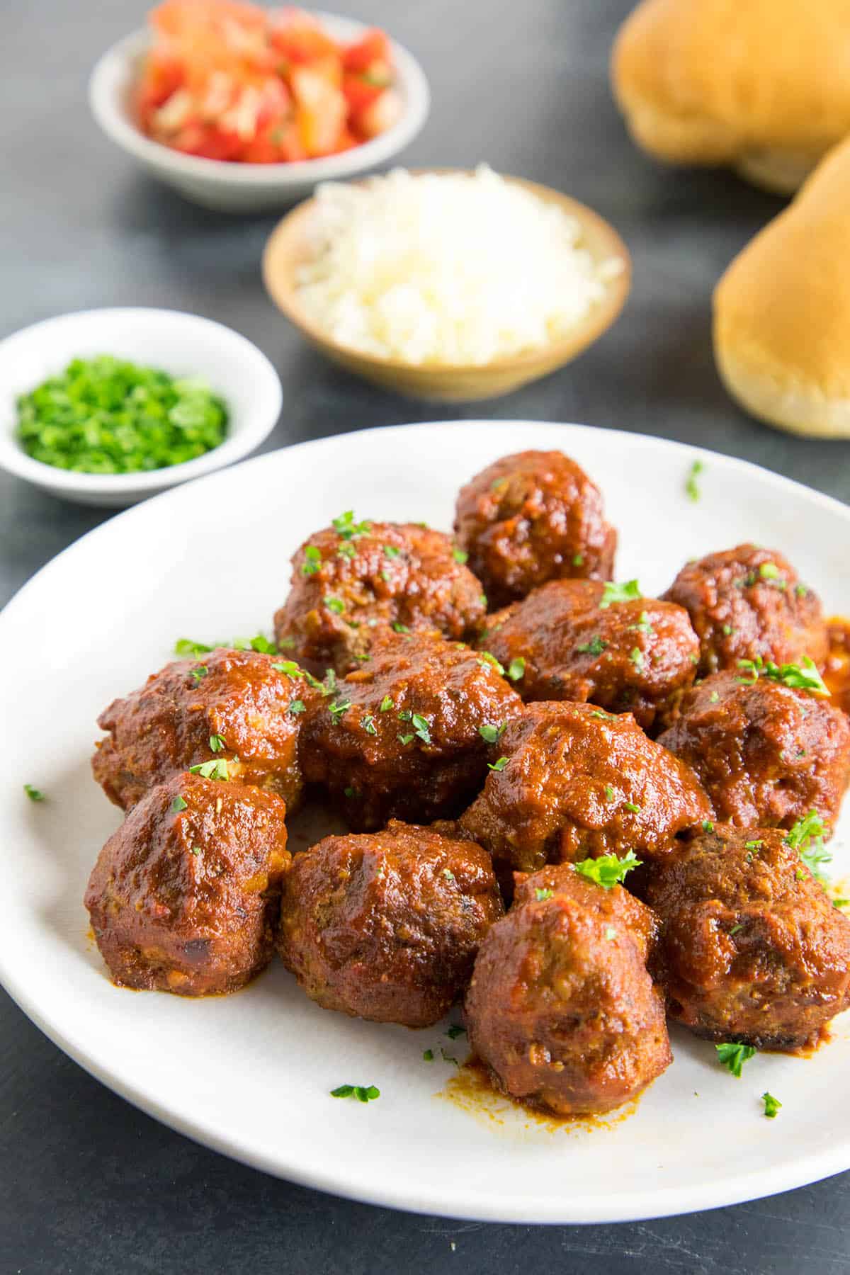Spicy Meatballs in Chipotle-Lime Sauce served for dinner