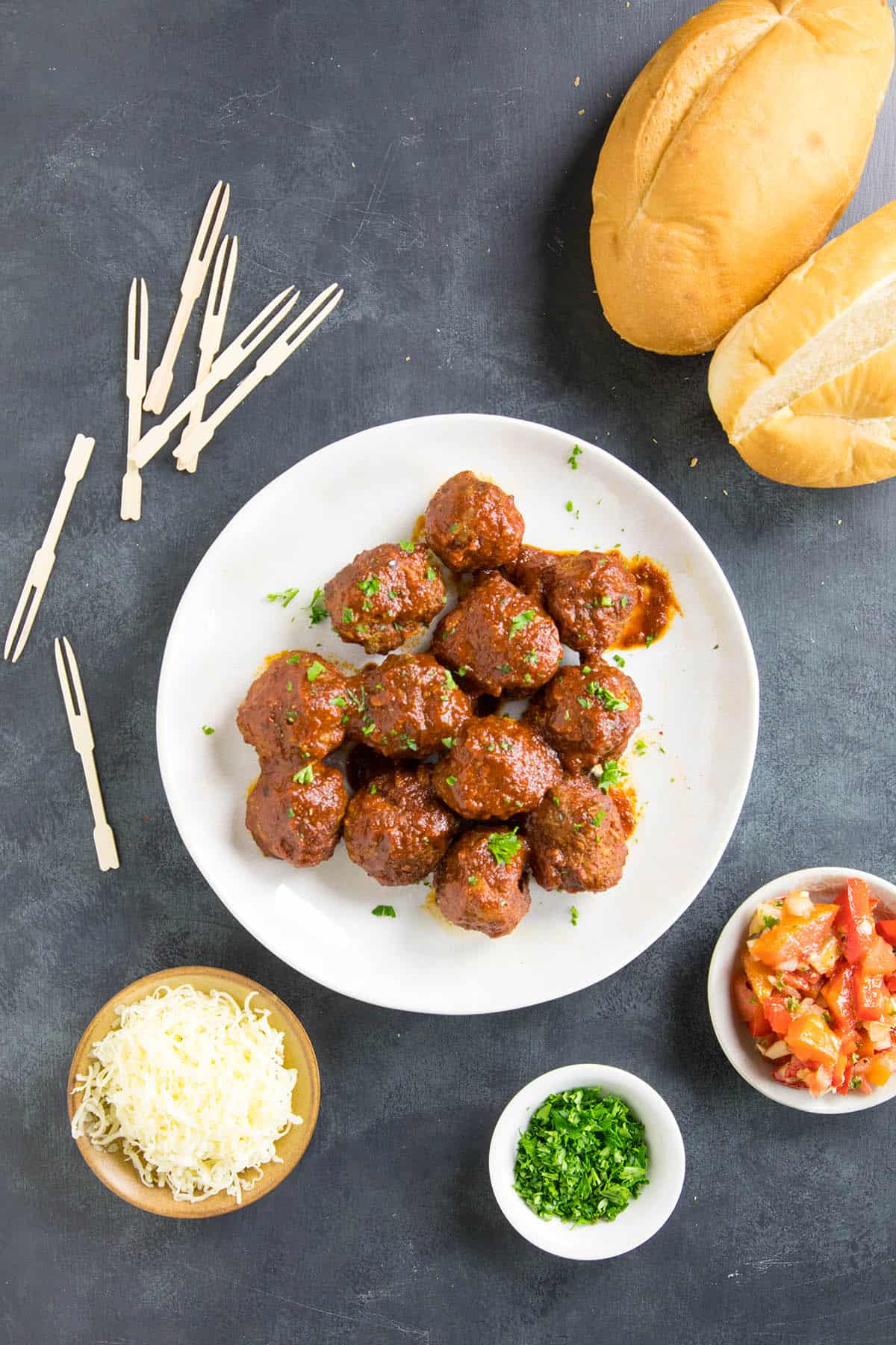 Spicy Meatballs in Chipotle-Lime Sauce served on sandwiches.