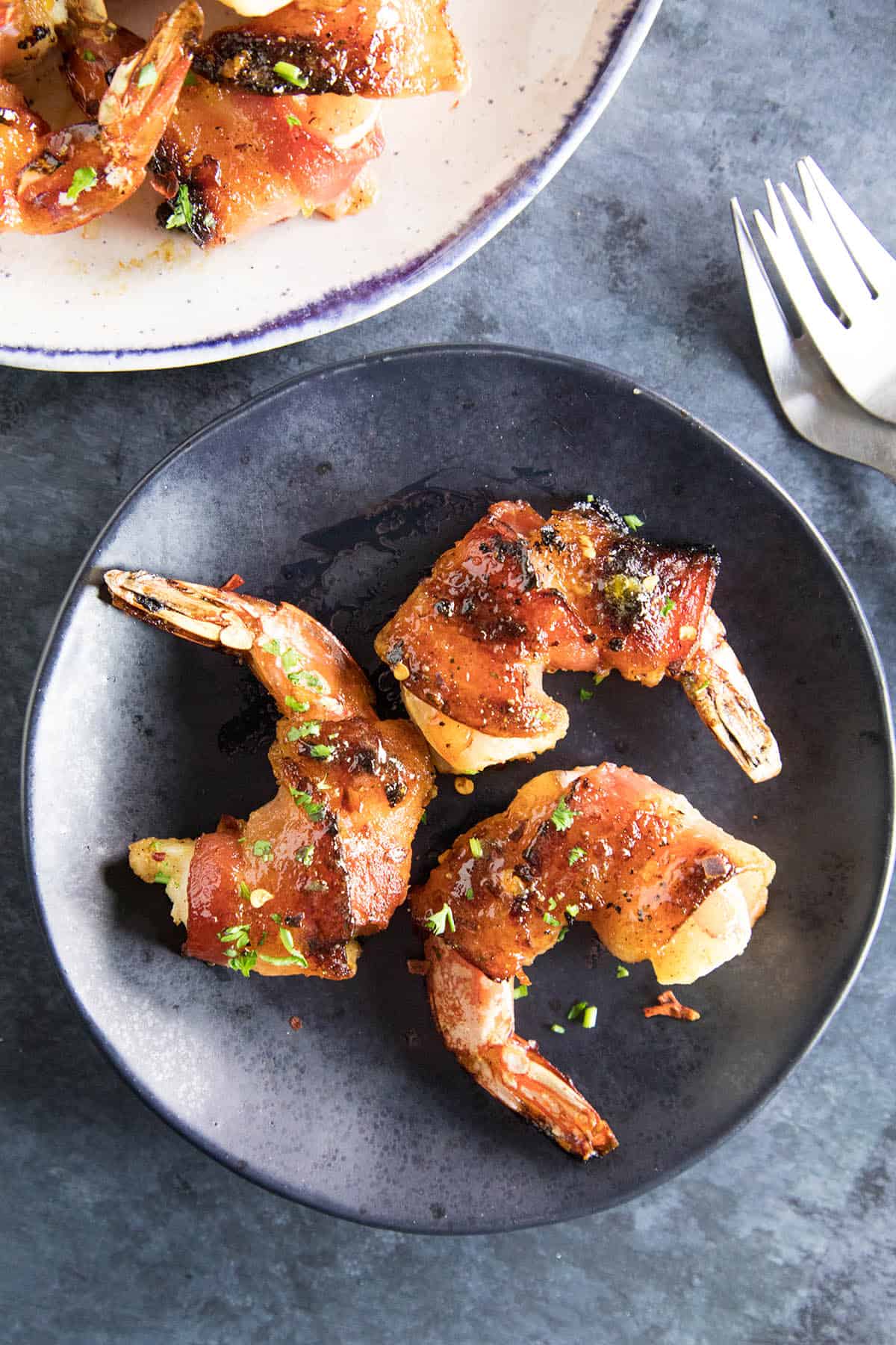 Habanero-Honey Glazed Bacon Wrapped Shrimp - Ready to Serve! Fresh out of the oven.