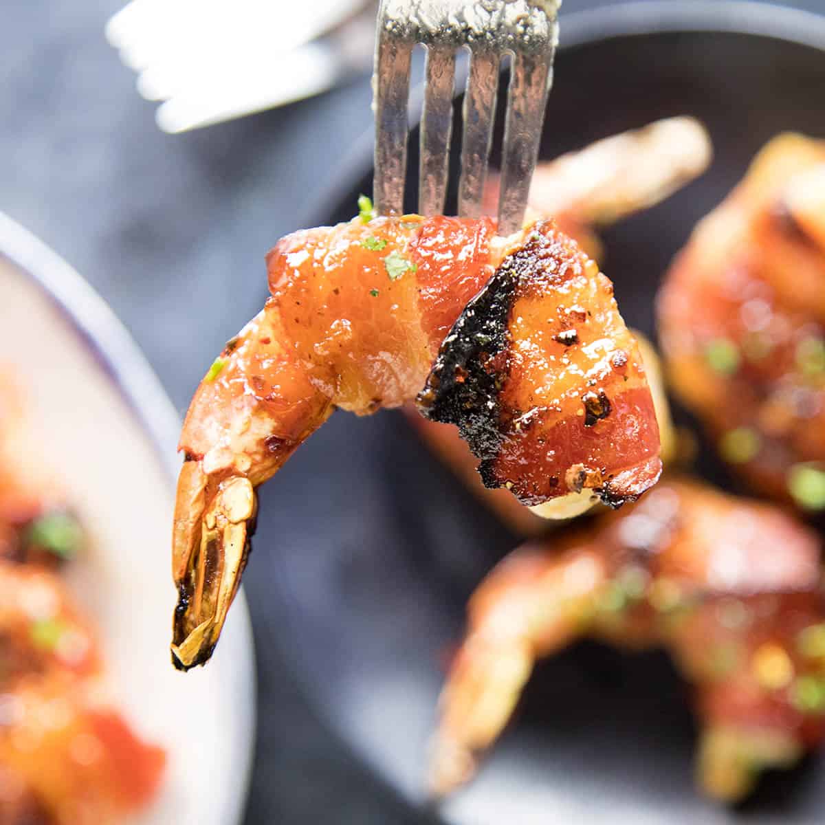 Habanero-Honey Glazed Bacon Wrapped Shrimp - Wrapped in Delicious Bacon.