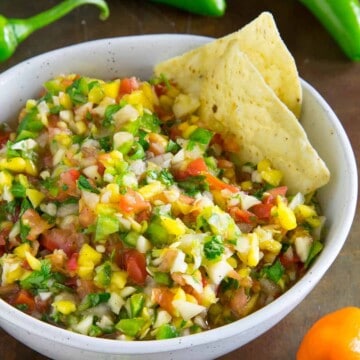 Fresh Mango Salsa served in a bowl.