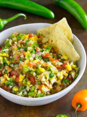 Fresh Mango Salsa served in a bowl.