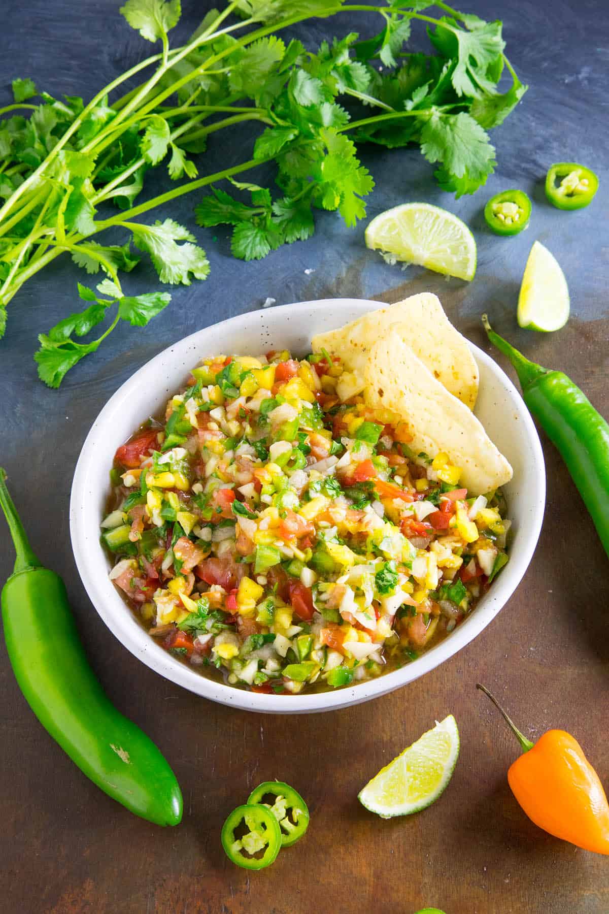 This Fresh Mango Salsa is Nice and Spicy with Habanero, Serrano, and Jalapeno Peppers