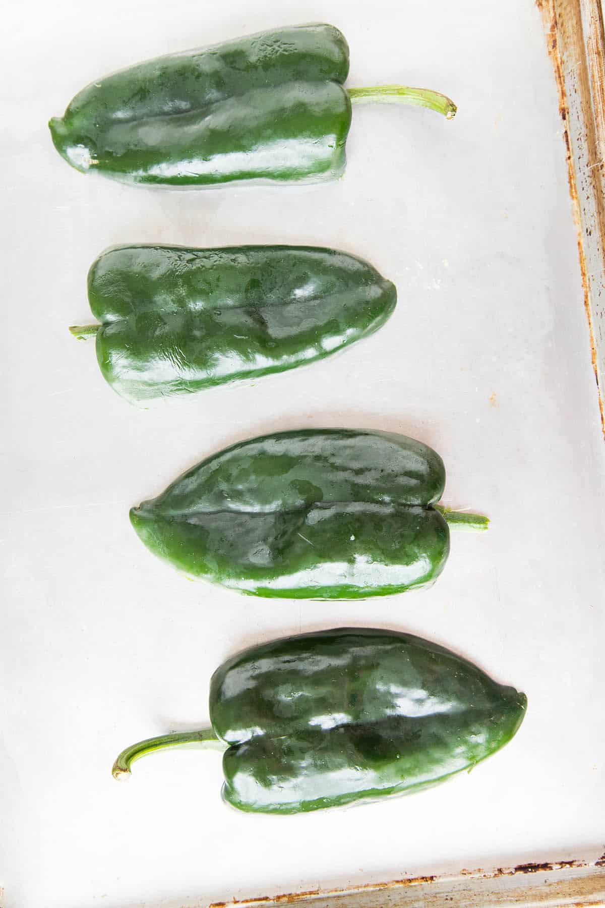 These Poblano Peppers are Ready for Roasting for Our Picadillo Stuffed Poblano Peppers Recipe