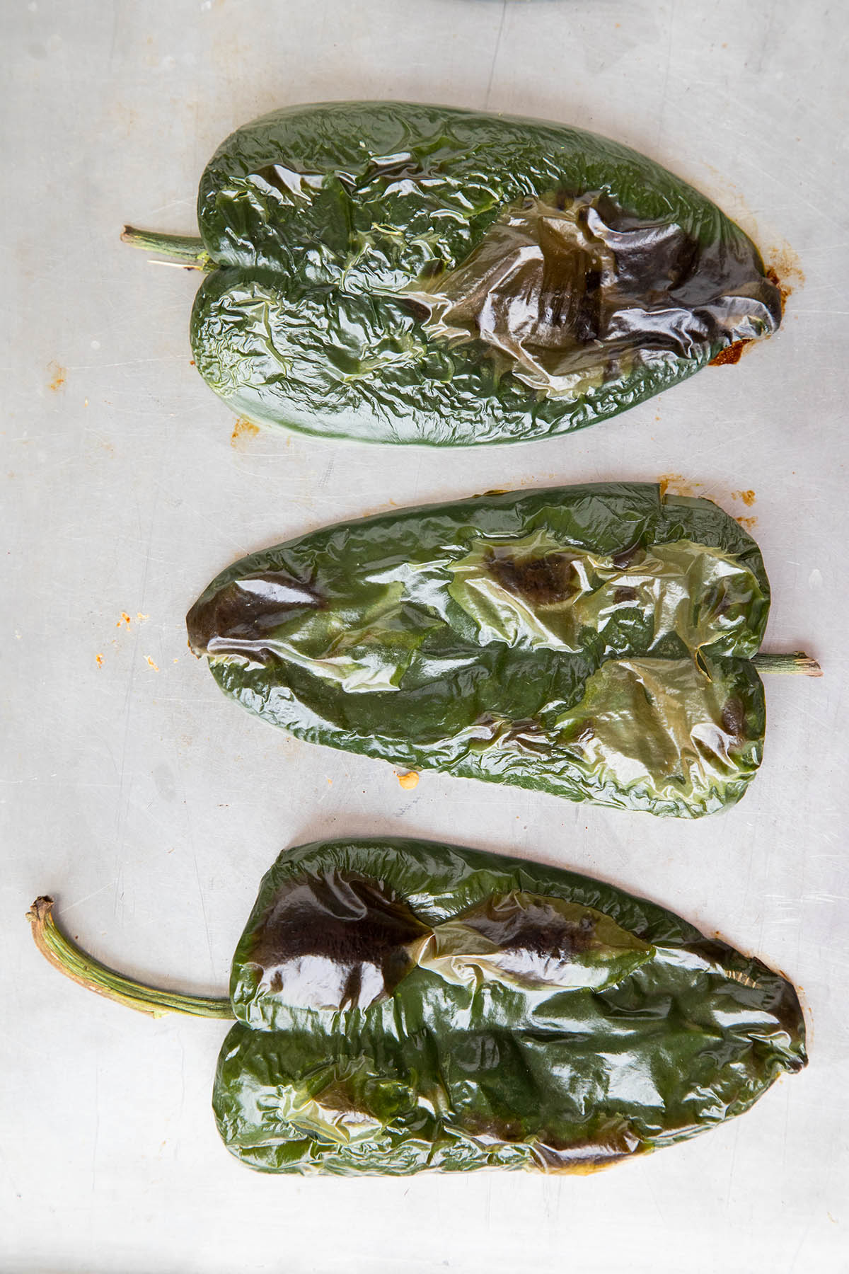 These Poblano Peppers are Roasted and Ready for Stuffing for Our Picadillo Stuffed Poblano Peppers Recipe.