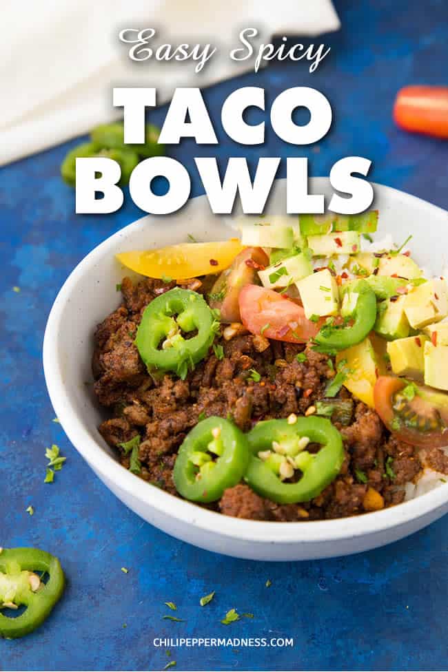 Easy Taco Bowls - Recipe | ChiliPepperMadness.com #Tacos #TacoTuesday #TacoBowl #EasyMeals