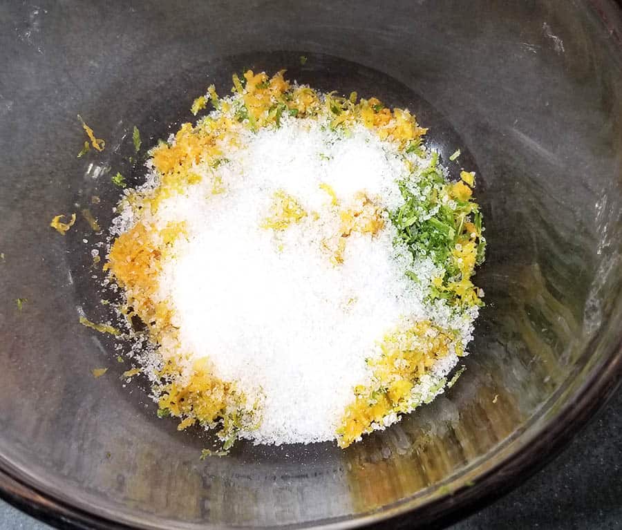 Mixing salt with lemon and lime zest