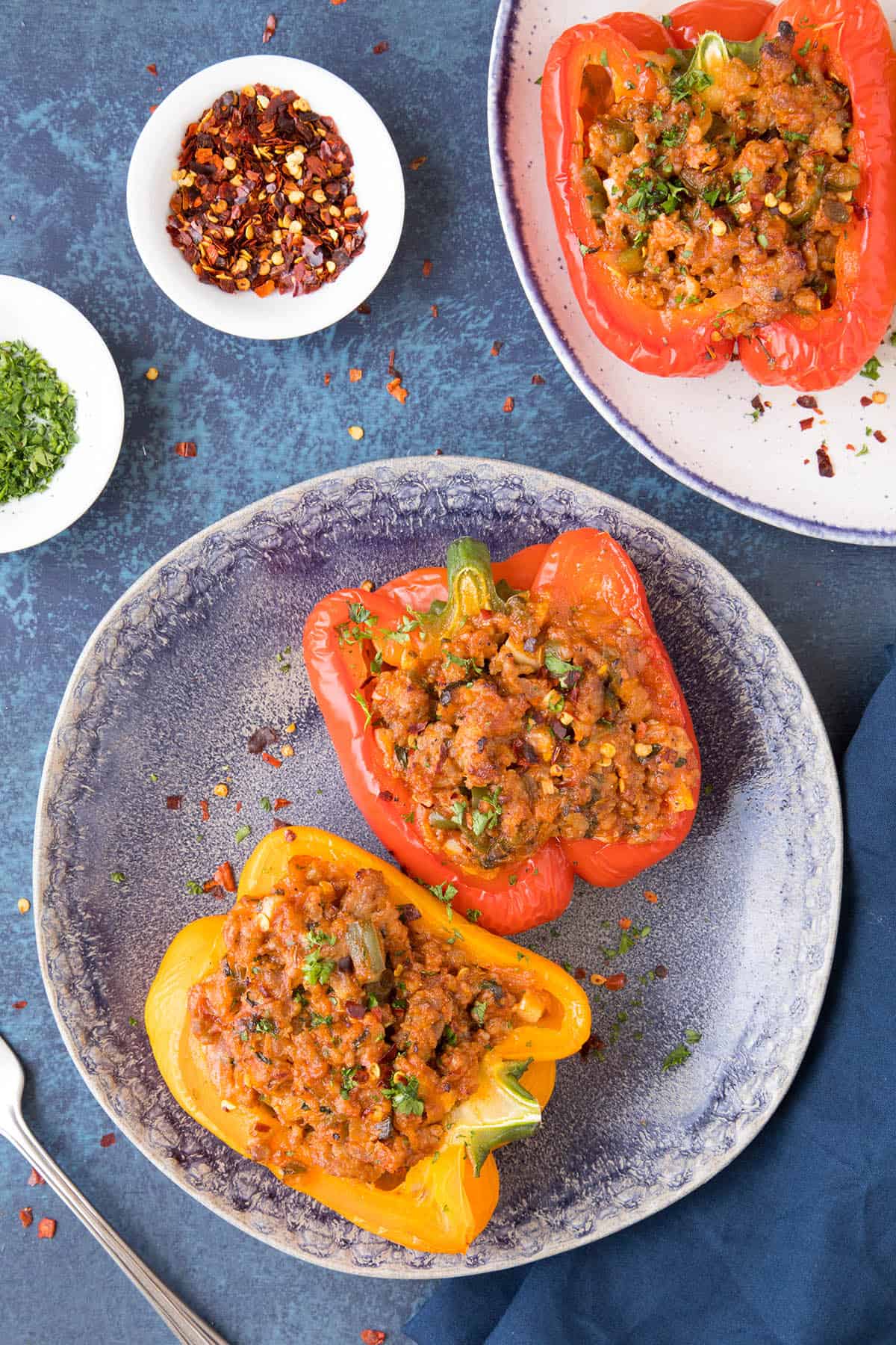 These Italian Sausage Stuffed Peppers are plated and ready to eat.