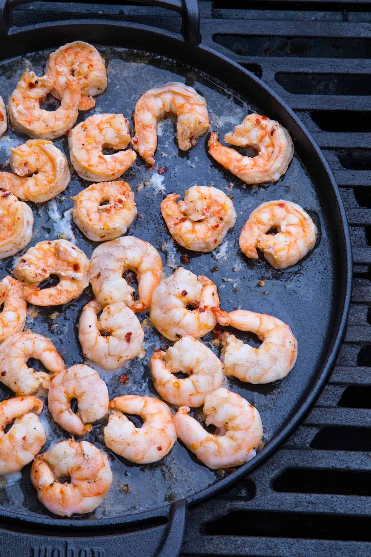 Grilling the shrimp outside.