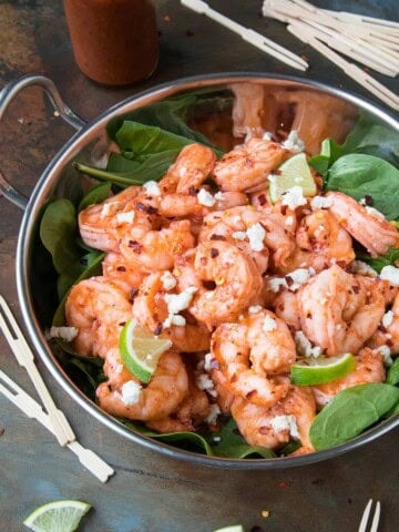 Grilled Buffalo Shrimp served and ready.