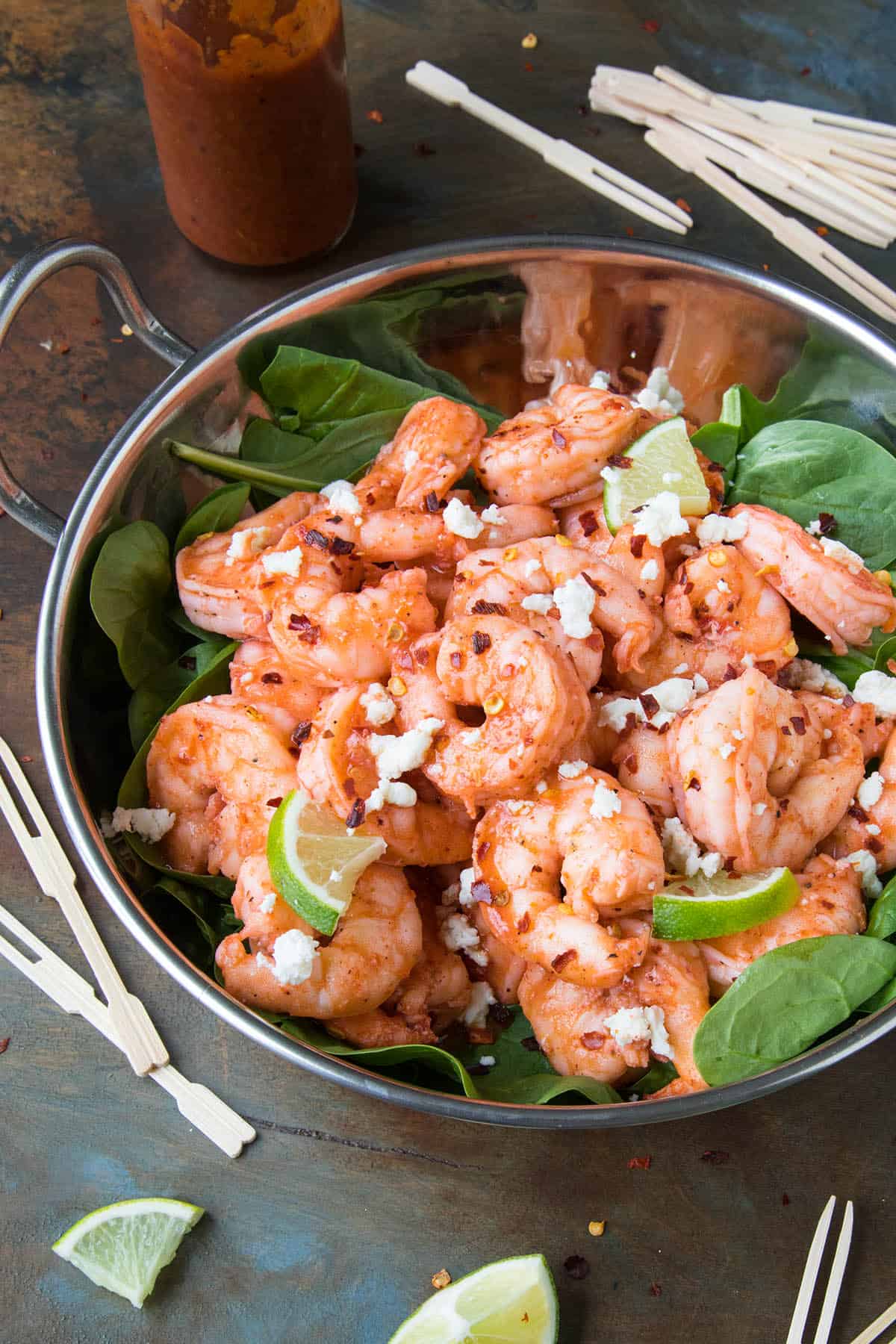 Grilled Buffalo Shrimp served and ready.