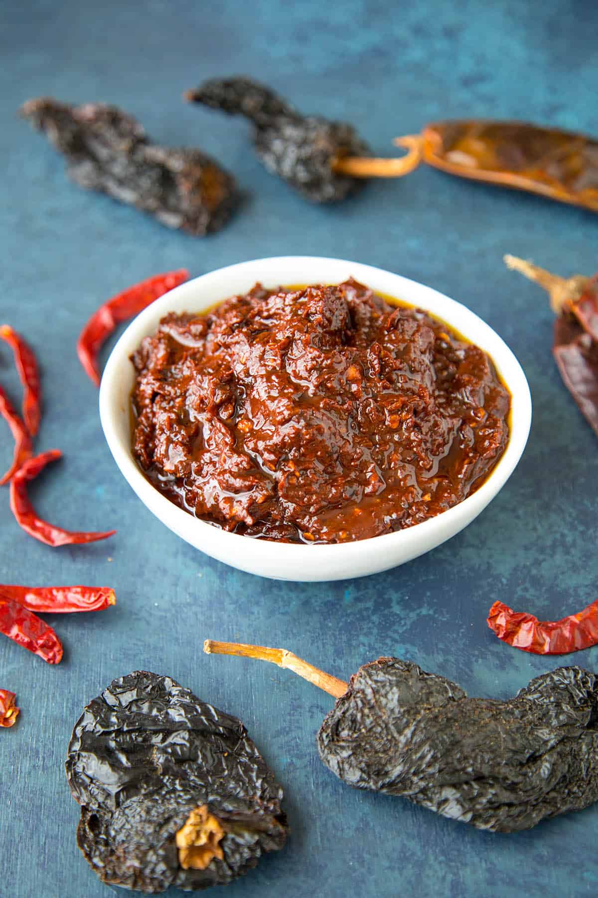 Homemade Harissa in a white bowl