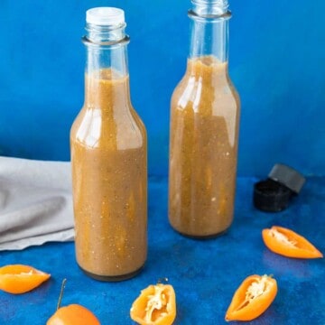 Mango Habanero Hot Sauce served in bottles