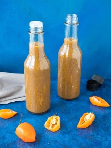 Mango Habanero Hot Sauce served in bottles