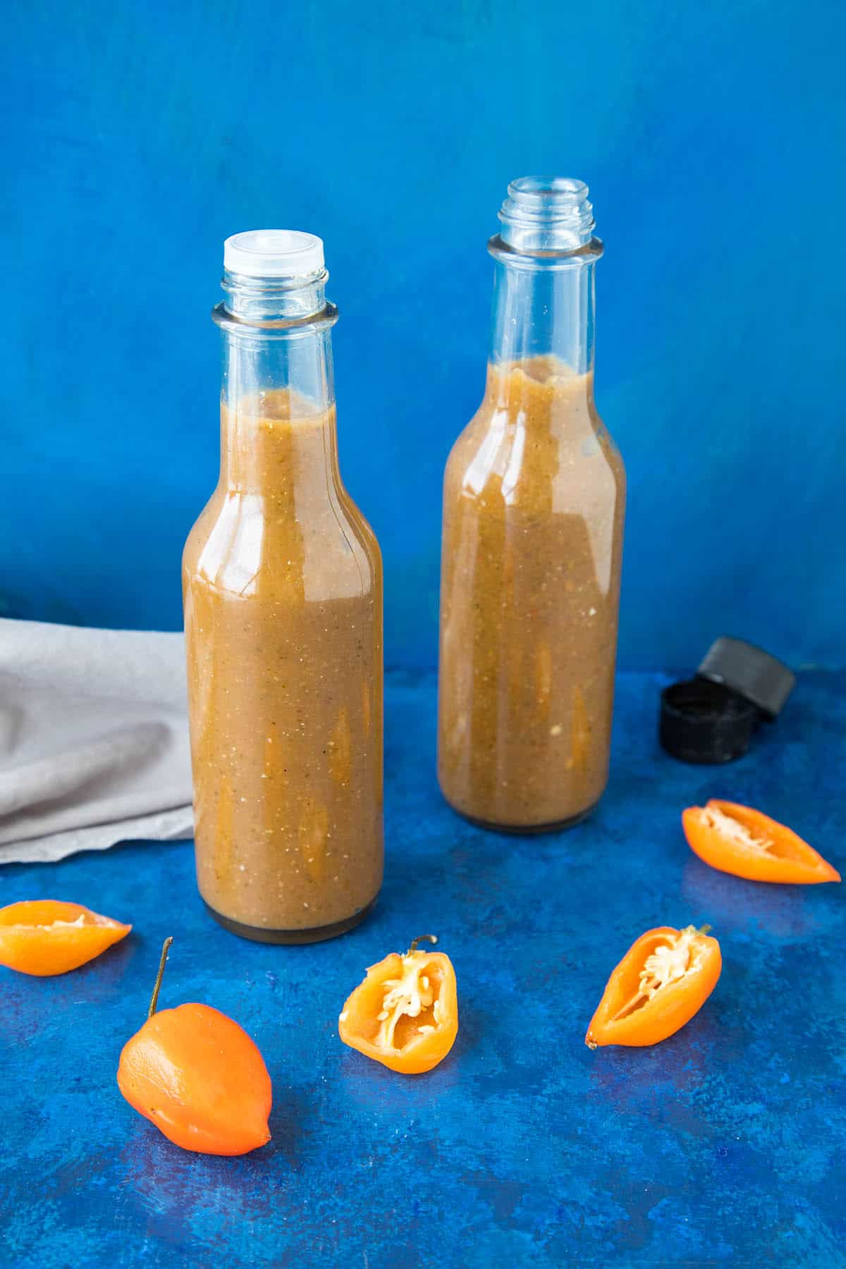 Mango Habanero Hot Sauce served in bottles