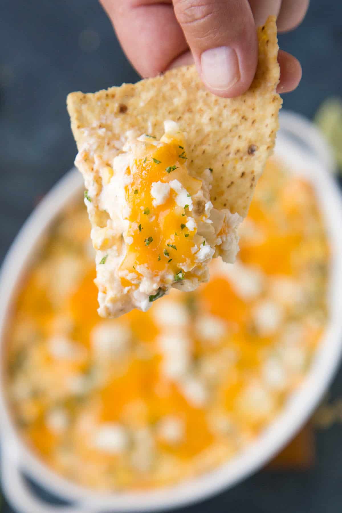 Serve this Mexican Corn Dip with Corn Chips