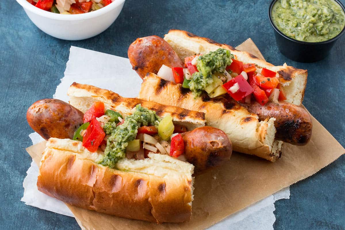 This Choripan Argentina, or Argentinian Grilled Chorizo, is ready to eat.