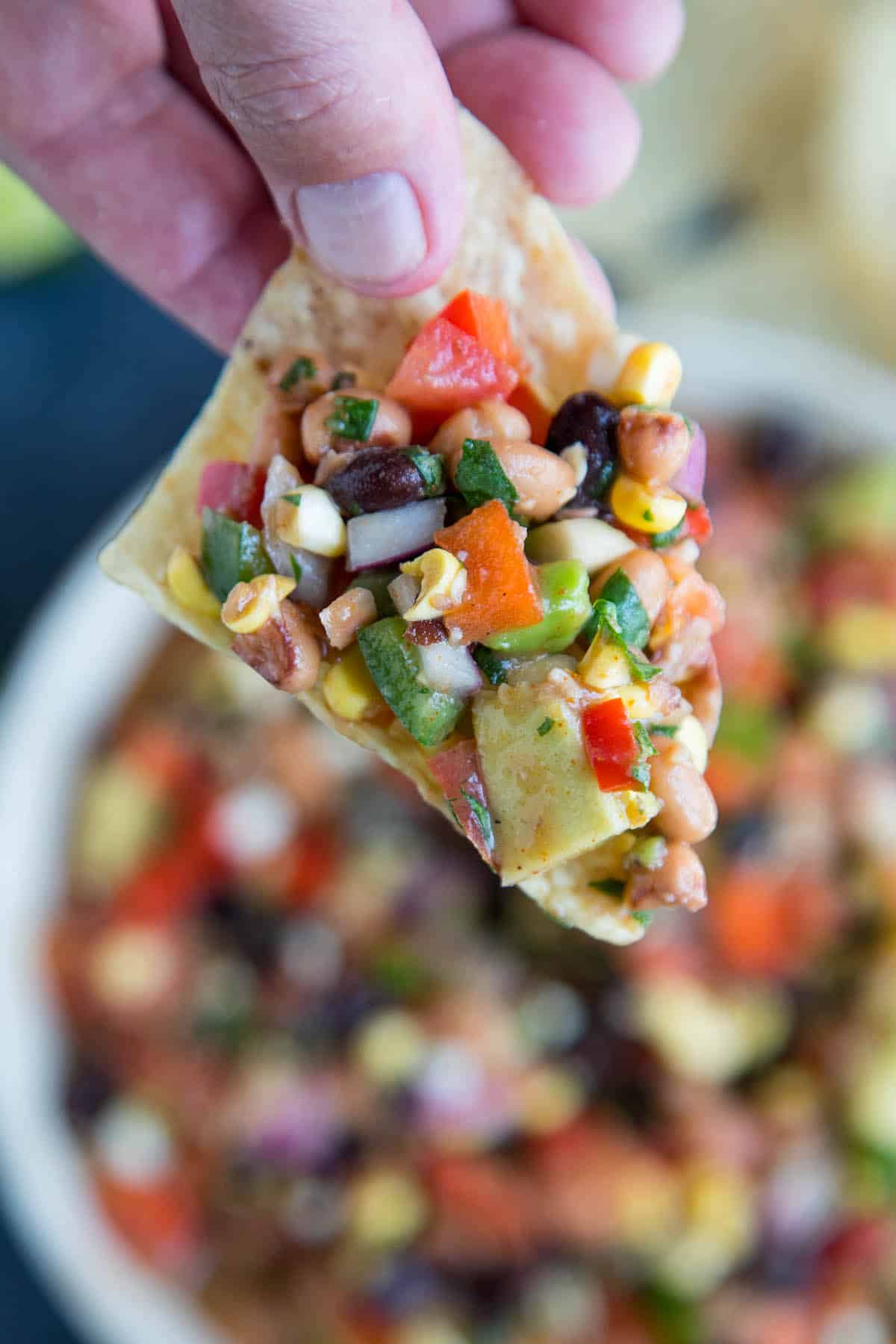 Cowboy Caviar on a chip and ready to chow.