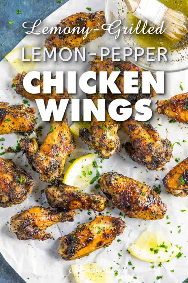 Lemony Grilled Lemon-Pepper Chicken Wings - This recipe for grilled lemon-pepper chicken wings is extra lemony, as we’re tossing them in a mixture of black pepper and lemon paste, grilling them to crispy perfection, then finishing them with a peppery lemon paste and butter mixture. Fire up those grills, my friends! #Dinner #Appetizer #Grilling #ChickenWings #HotWings