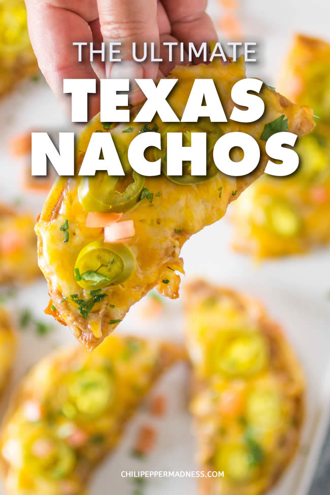 The Ultimate Texas Nachos - Make your nachos Texas style with this recipe, with crunchy corn tortillas, refried beans, melty cheese and pickled jalapeno peppers. This is the ultimate snack food. #Nachos #Texas #Appetizer #PartyFood #Spicy