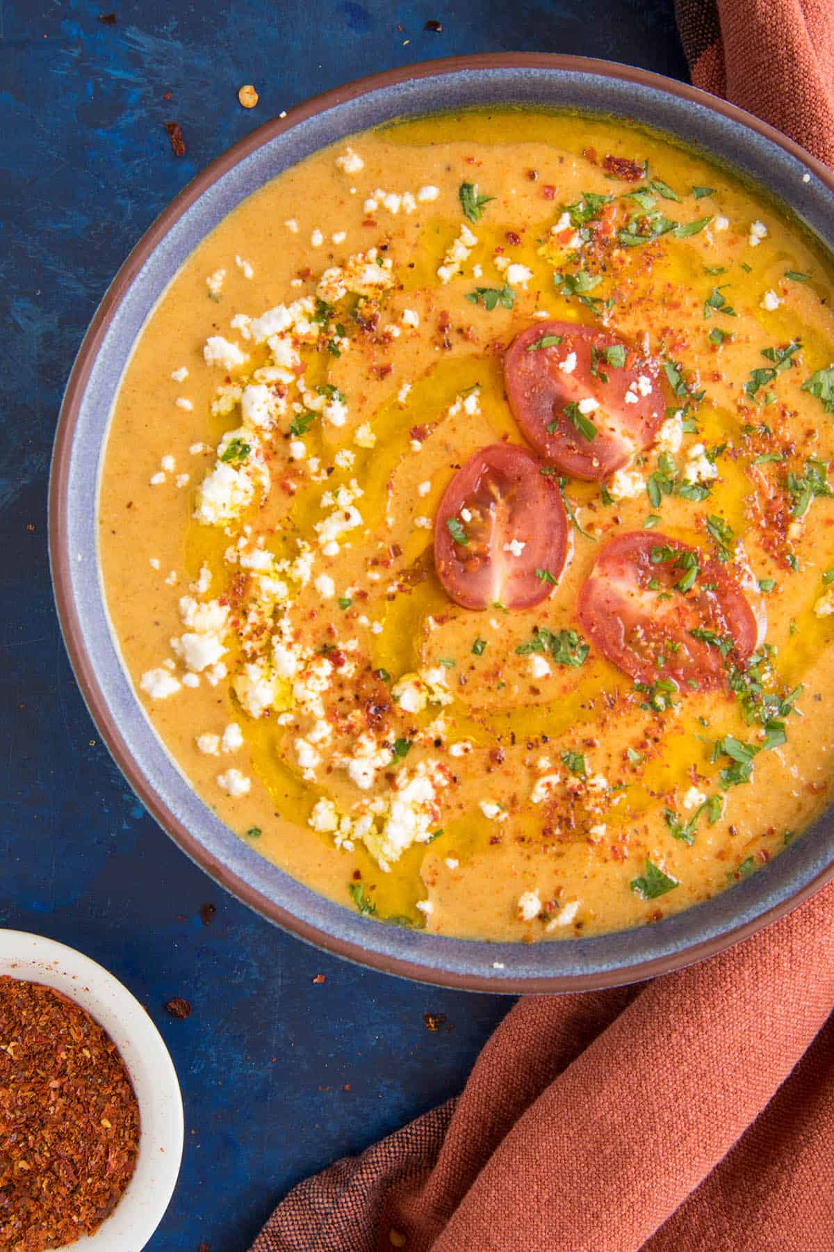 Creamy Roasted Hatch Chile Soup - In a bowl and ready to eat