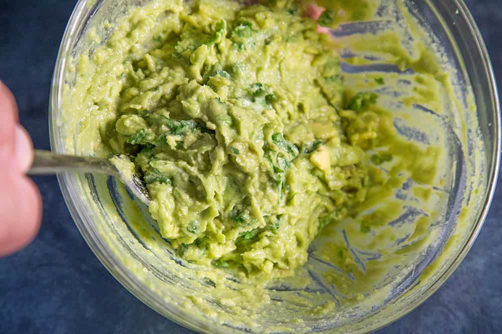 Making the Guacamole in a big bowl