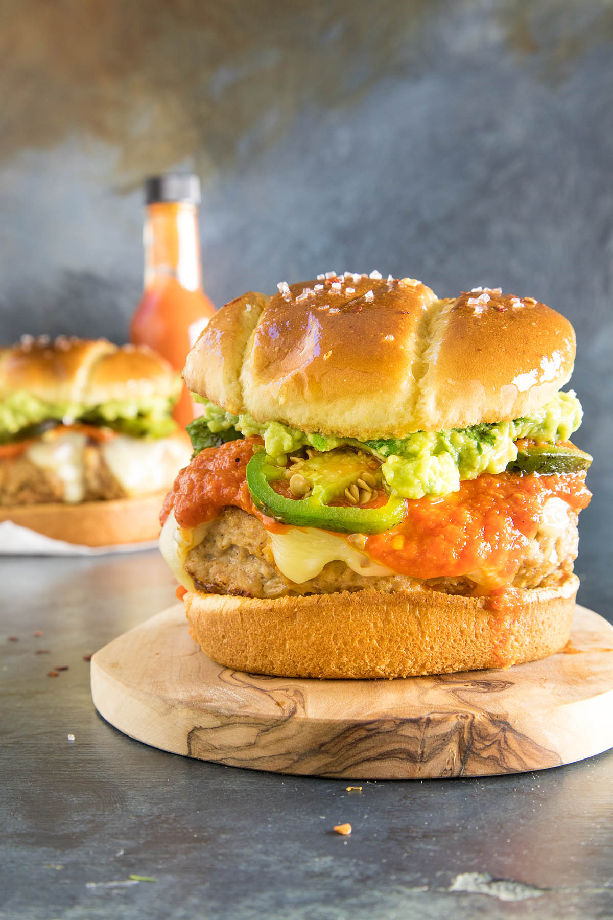 Dripping with Guacamole and Hot Sauce on top of the Guacamole Turkey Burgers