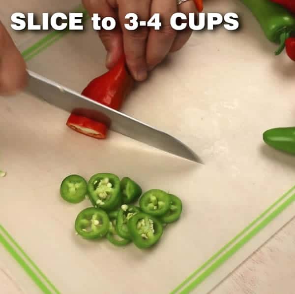Slicing chili peppers for pickling