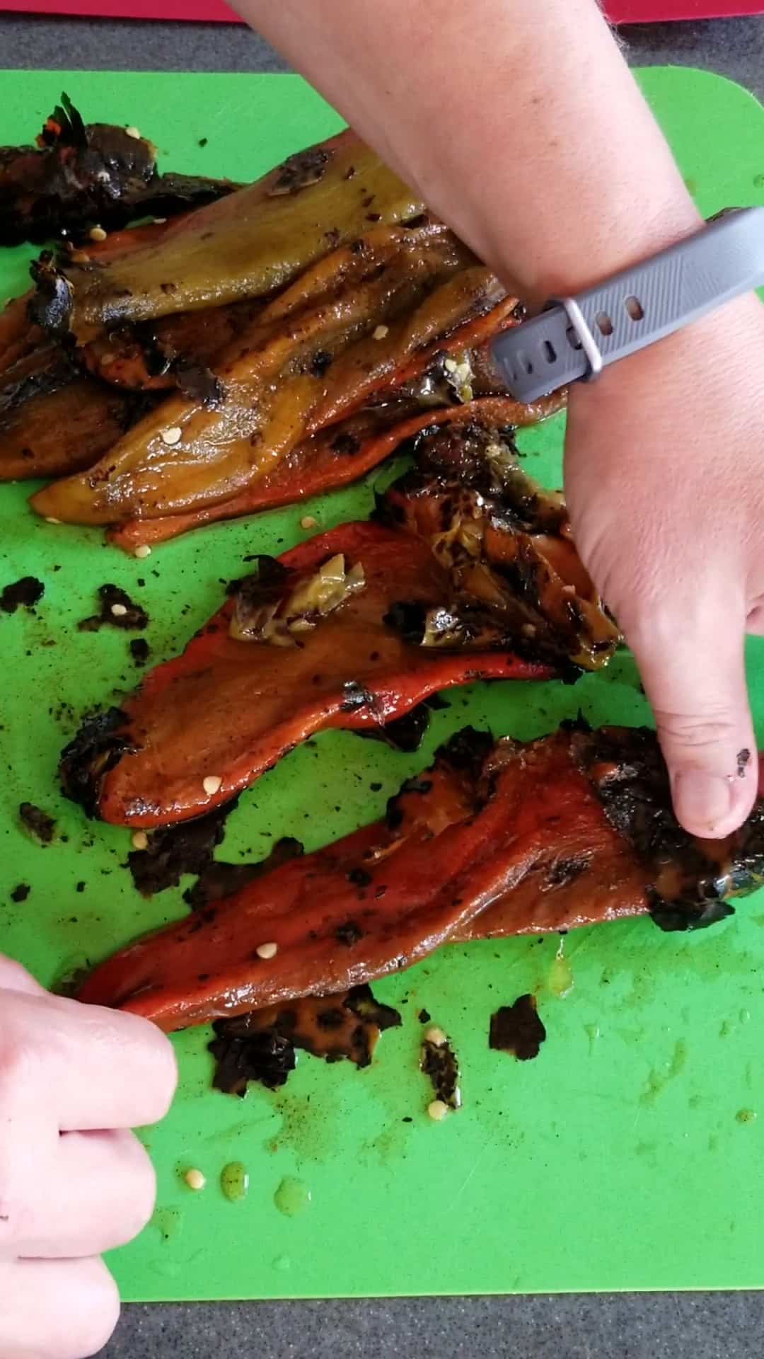 Peeling My Roasted Hatch Peppers