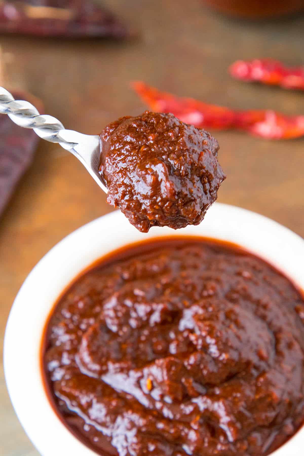 Red Enchilada Sauce - Thick, on a Spoonv