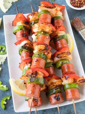10 Minute Shrimp and Sausage Skewers - Served and Ready to Eat