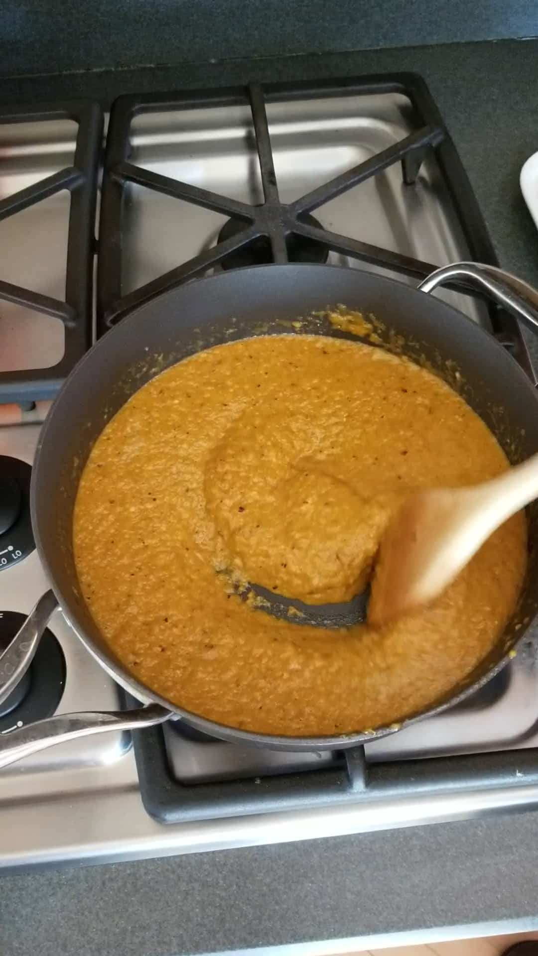 Simmering my Roasted Red Hatch Pepper Sauce