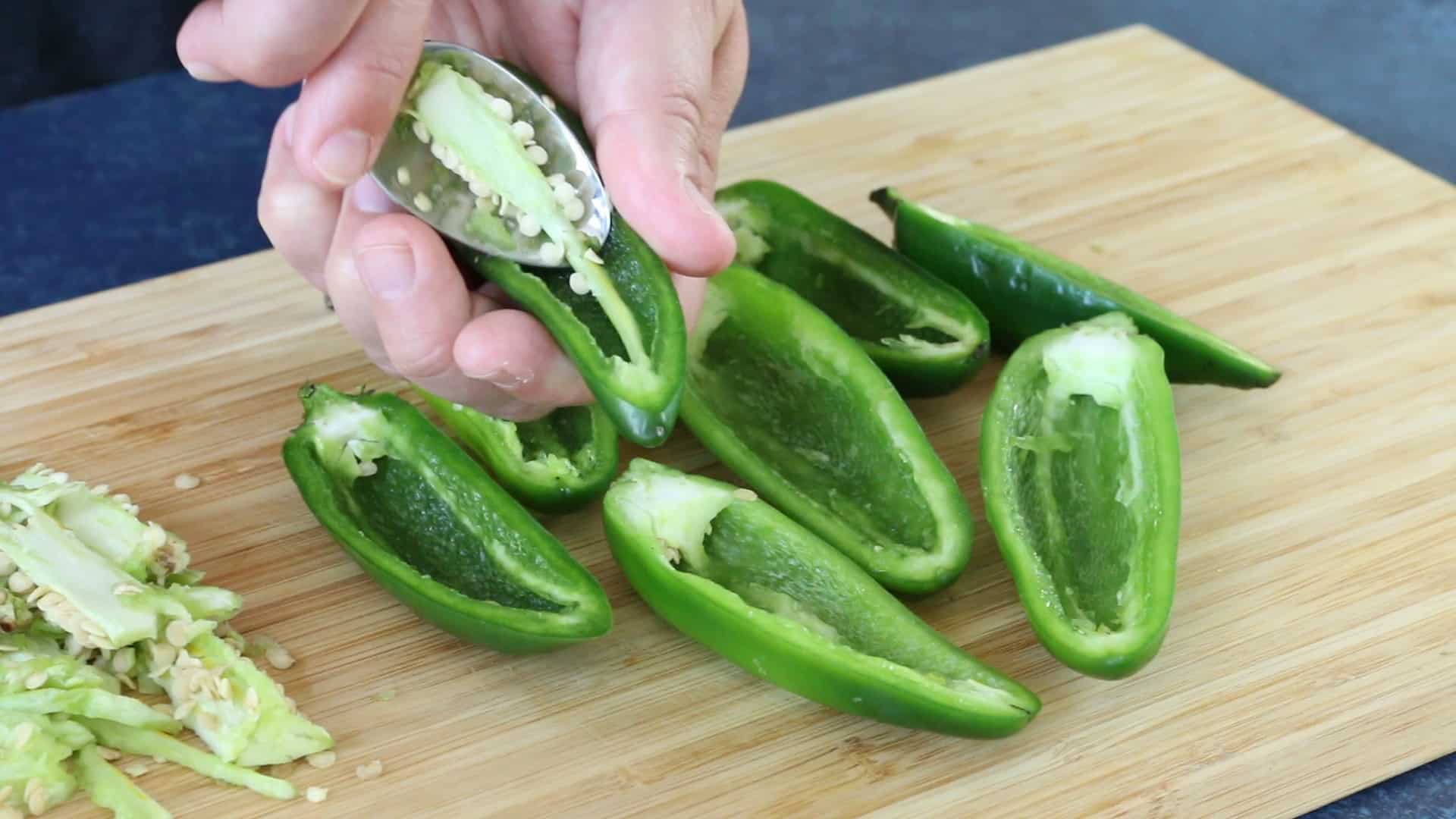 Coring Jalapeno Peppers for our Cream Cheese Jalapeno Poppers