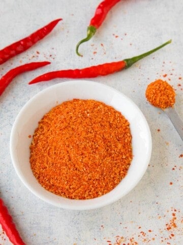 Homemade Cayenne Powder served in a bowl.