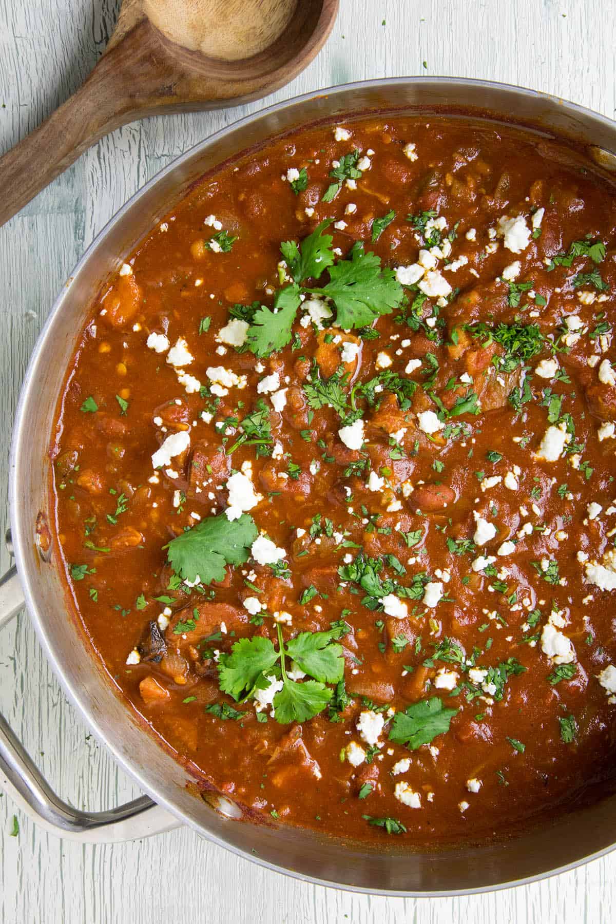 Pork Chili with Roasted Hatch Peppers - Simmering in a pot