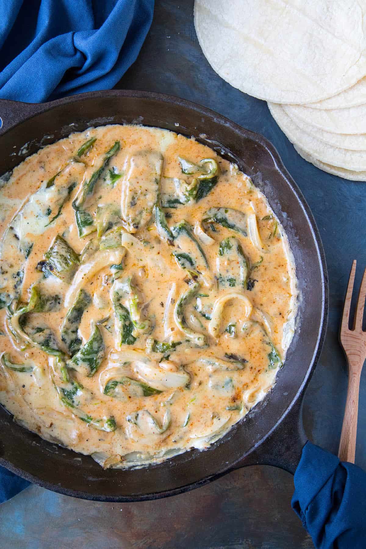 Rajas Poblanas Con Crema - Roasted Poblano Strips in Cream Sauce