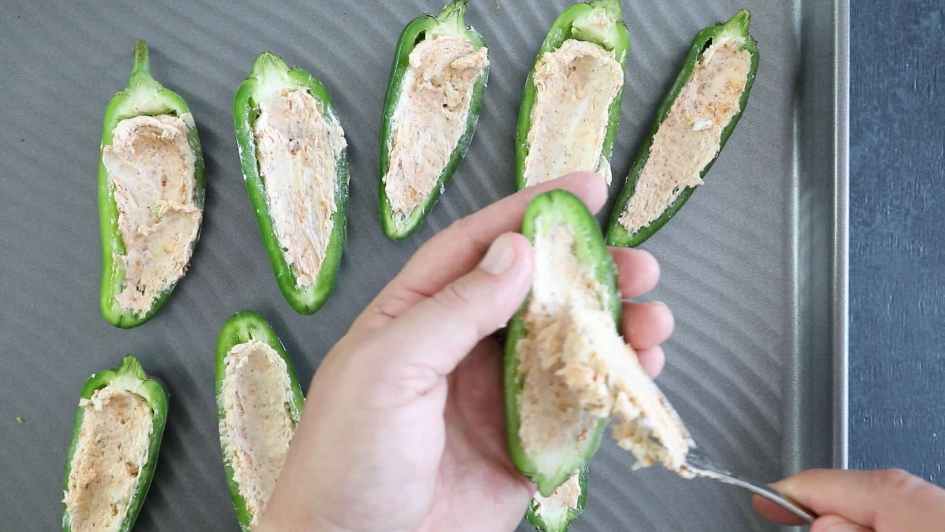 Stuffing the Jalapeno Peppers