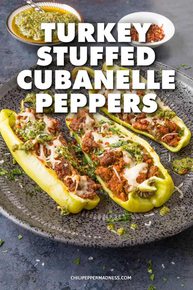 Turkey Stuffed Cubanelle Peppers - Sweet Cubanelle peppers with just a touch of spice, stuffed with seasoned ground turkey and Manchego cheese, then baked. Here is the recipe. Great for any larger pepper, like bell peppers or poblanos. #stuffedpeppers #Cubanelle #GroundTurkey #Dinner #Baked