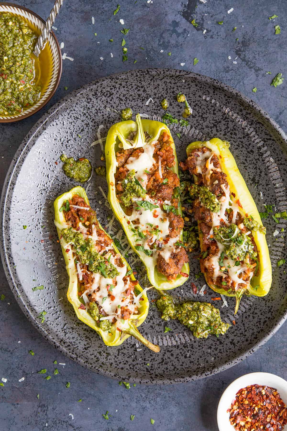 Turkey Stuffed Cubanelle Peppers - Plated and Ready to Eat!