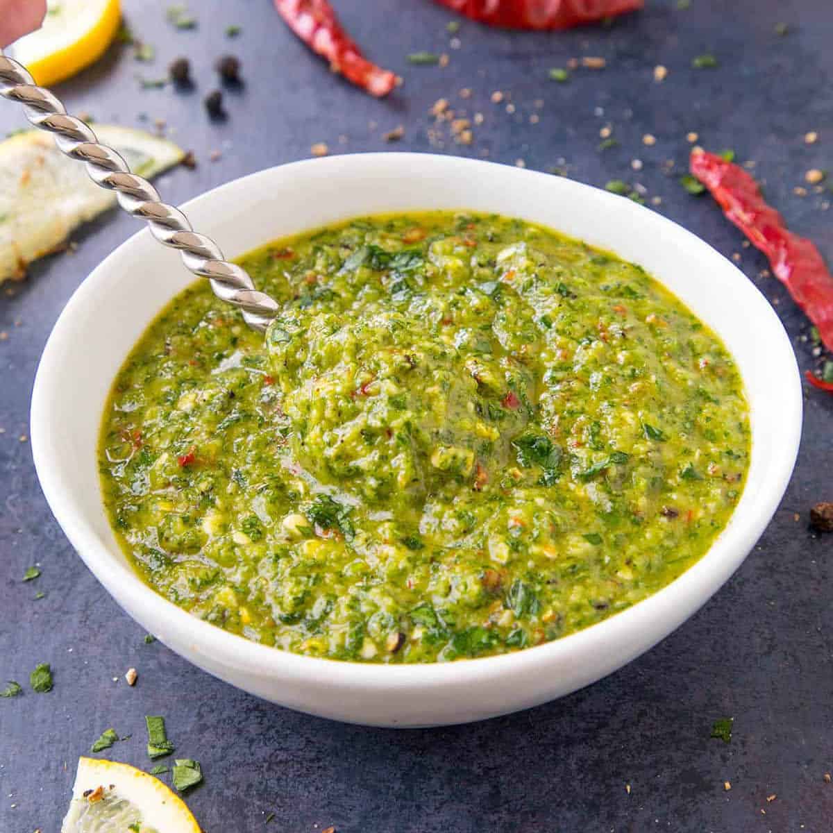 Zhug Recipe (Yemenite Green Hot Sauce with Chili Peppers, Herbs and Oil)-image